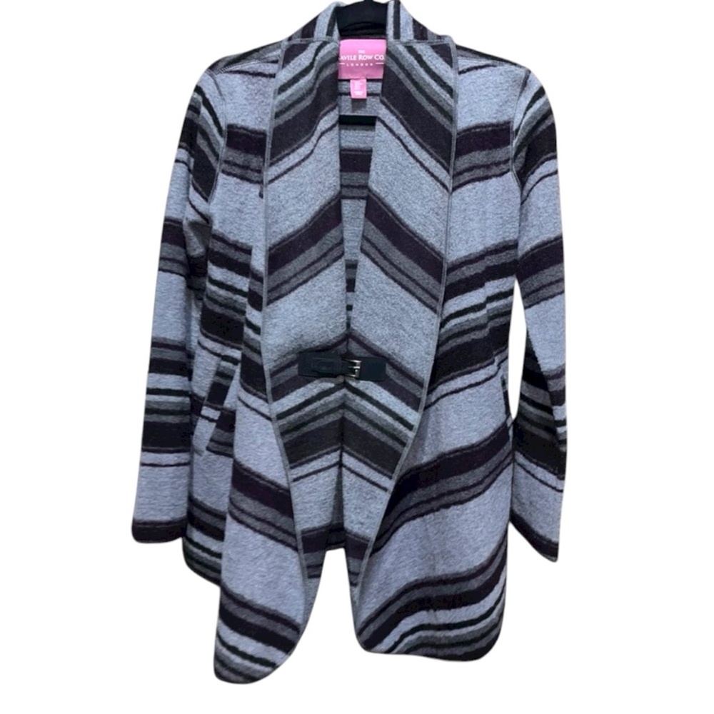 The Saville Row Co. London Striped Wool Blend Cardigan Sweater Size Small